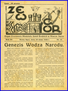 Zew Gór : Organ Zrzeszenia Młodzieży Szkół Średnich w Nowym Sączu. 1936, R. 4, nr 21