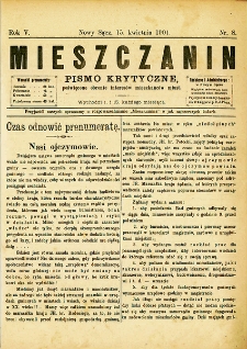 Mieszczanin : pismo krytyczne poświęcone obronie interesów mieszkańców miast. 1904, R.5, nr 08