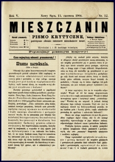 Mieszczanin : pismo krytyczne poświęcone obronie interesów mieszkańców miast. 1904, R.5, nr 12
