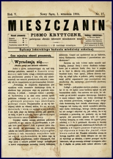Mieszczanin : pismo krytyczne poświęcone obronie interesów mieszkańców miast. 1904, R.5, nr 17