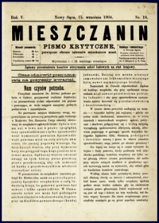 Mieszczanin : pismo krytyczne poświęcone obronie interesów mieszkańców miast. 1904, R.5, nr 18