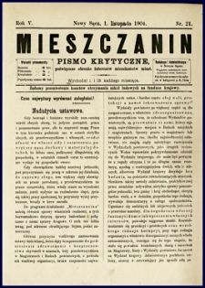 Mieszczanin : pismo krytyczne poświęcone obronie interesów mieszkańców miast. 1904, R.5, nr 21