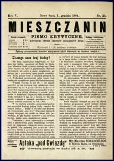 Mieszczanin : pismo krytyczne poświęcone obronie interesów mieszkańców miast. 1904, R.5, nr 23