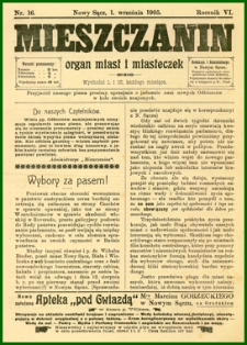 Mieszczanin : organ miast i miasteczek. 1905, R.6, nr 16