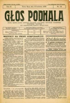 Głos Podhala : aktualny tygodnik powiatów : gorlickiego, grybowskiego, limanowskiego, makowskiego, nowosądeckiego, nowotarskiego i żywieckiego. 1930, R.2, nr 16