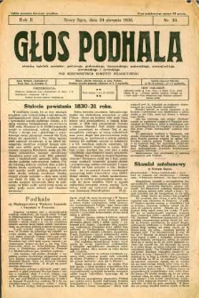 Głos Podhala : aktualny tygodnik powiatów : gorlickiego, grybowskiego, limanowskiego, makowskiego, nowosądeckiego, nowotarskiego i żywieckiego. 1930, R.2, nr 35