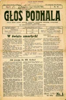 Głos Podhala : aktualny tygodnik powiatów : gorlickiego, grybowskiego, limanowskiego, makowskiego, nowosądeckiego, nowotarskiego i żywieckiego. 1930, R.2, nr 45