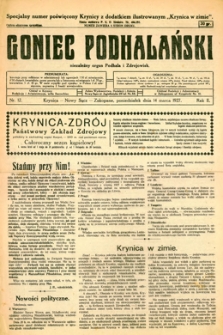 Goniec Podhalański : niezależny organ Podhala i Zdrojowisk. 1927, R.2, nr 12