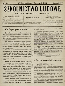 Szkolnictwo Ludowe : organ nauczycieli ludowych. 1894, R.4, nr 02