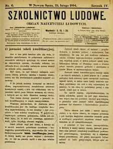 Szkolnictwo Ludowe : organ nauczycieli ludowych. 1894, R.4, nr 06