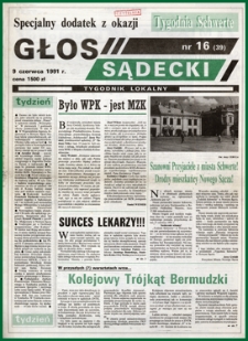 Głos Sądecki : tygodnik lokalny. 1991, nr 16(39)