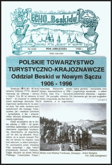 Echo "Beskidu" : kwartalnik Oddziału PTTK "Beskid" w Nowym Sączu. 1996, nr 2(22)