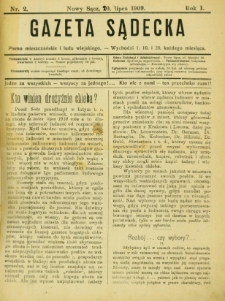 Gazeta Sądecka : pismo mieszczańskie i ludu wiejskiego. 1909, R.1, nr 02