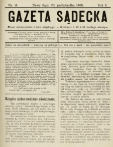 Gazeta Sądecka : pismo mieszczańskie i ludu wiejskiego. 1909, R.1, nr 11