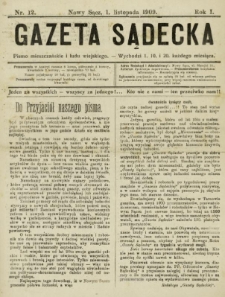 Gazeta Sądecka : pismo mieszczańskie i ludu wiejskiego. 1909, R.1, nr 12