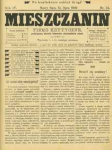 Mieszczanin : pismo krytyczne poświęcone obronie interesów mieszkańców miast. 1903, R.4, nr 14